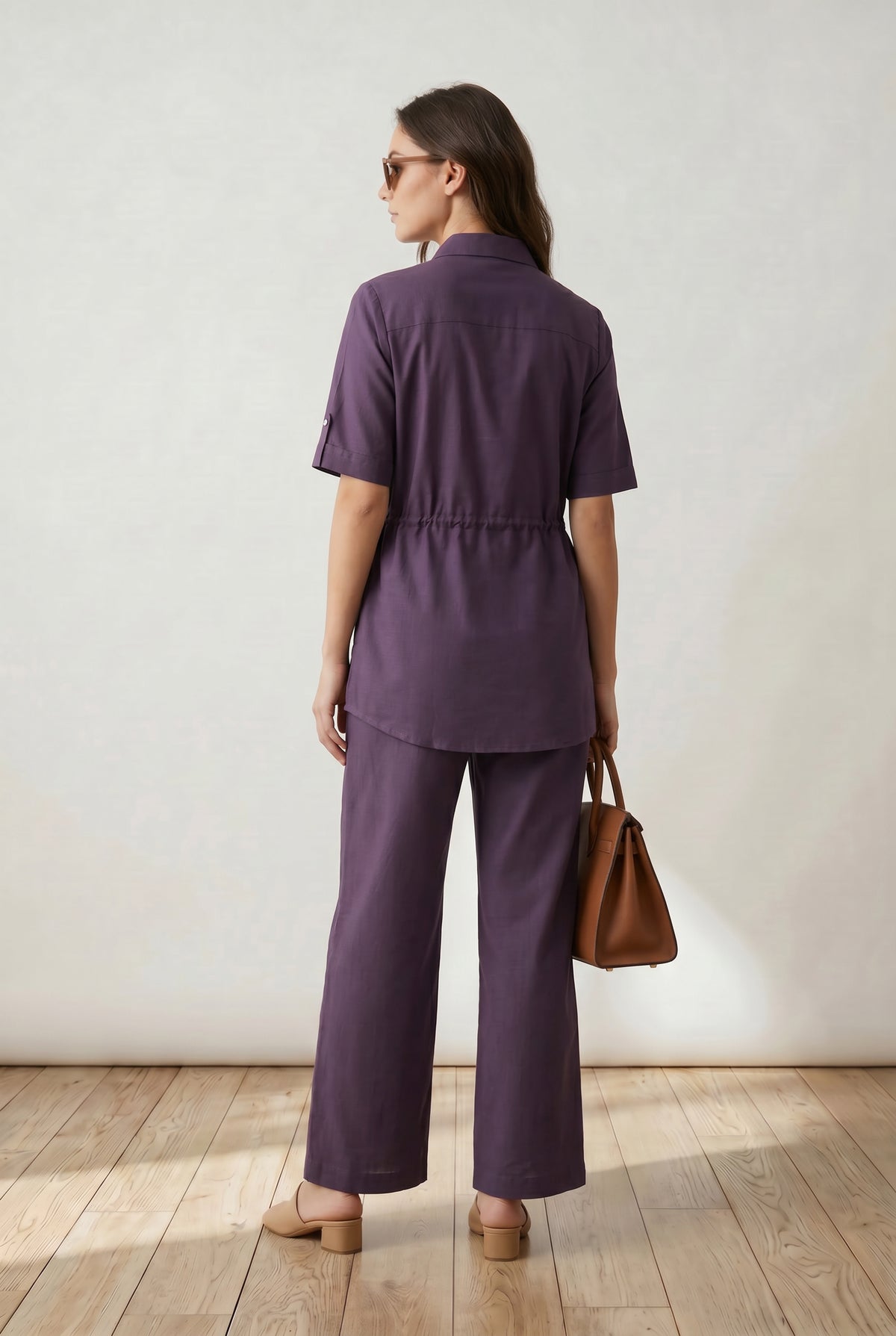 Purple Floral Embroidered Pant Cotton Flex Co-ord Set