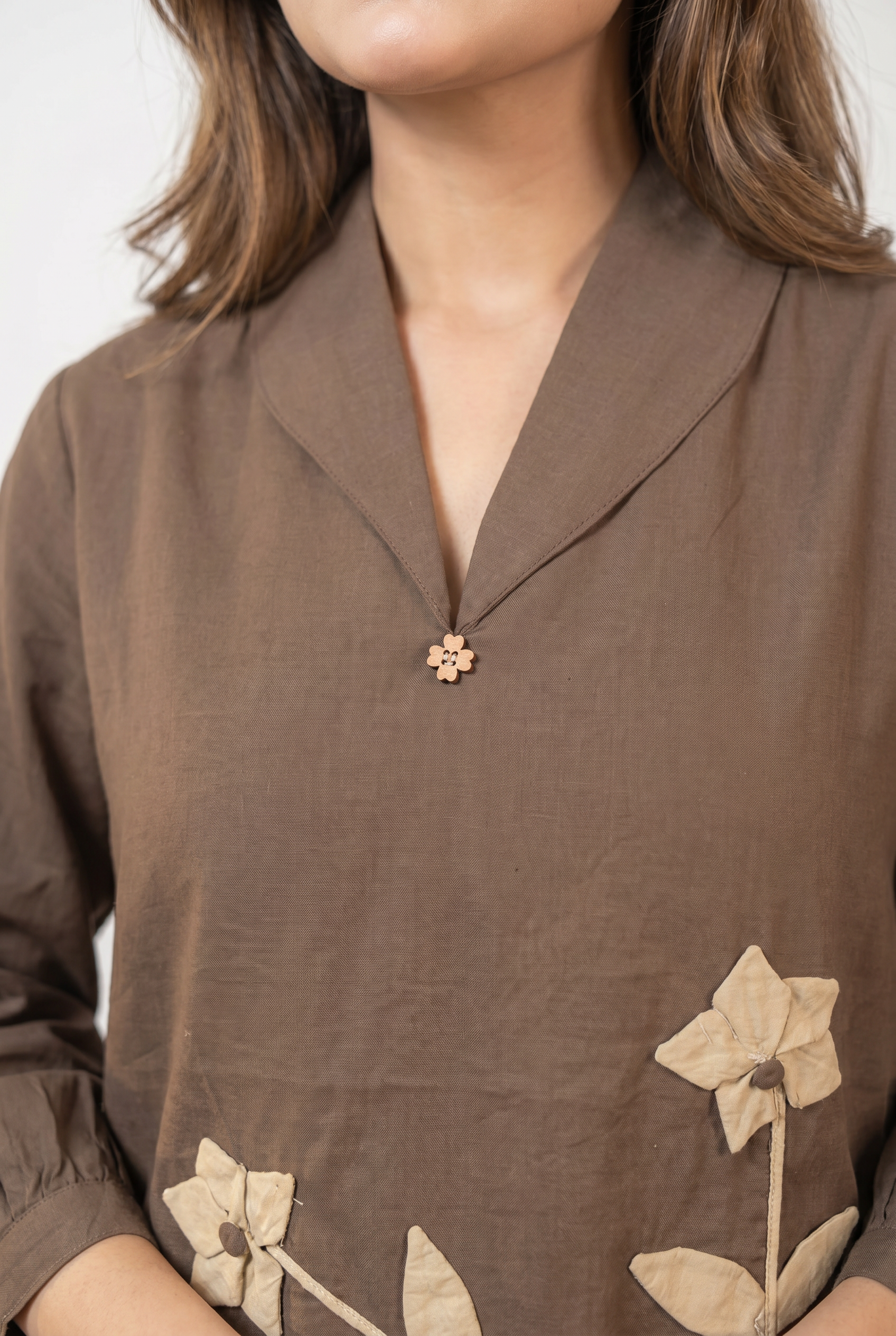 Mocha Floral Applique Cotton Co-Ord Set