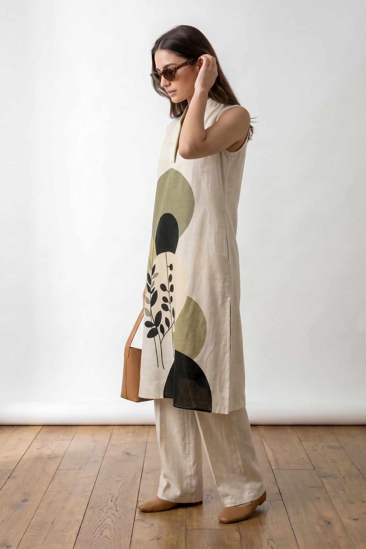 Off White Abstract Botanical Printed Top & Palazzo Cotton Flex Co-ord Set