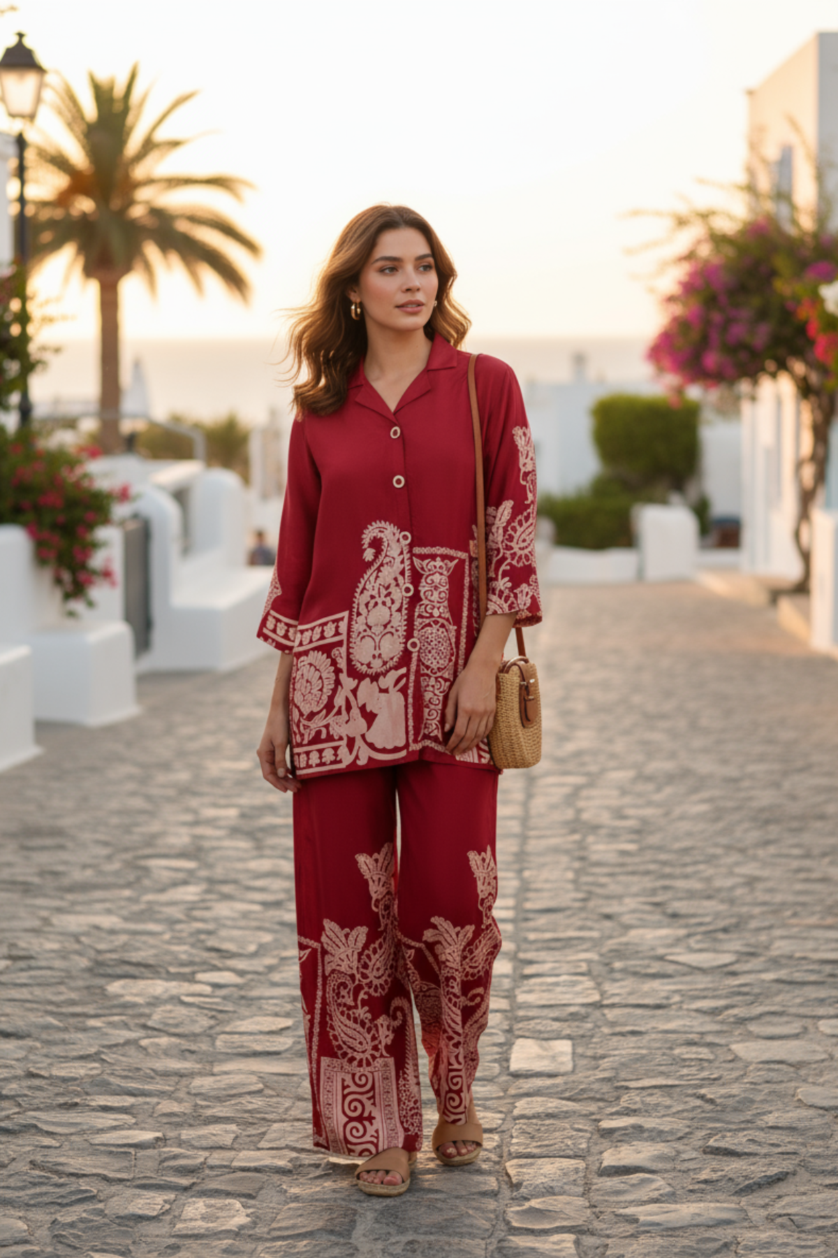 Bohemian Paisley in Maroon Russian Silk Co-ord Set