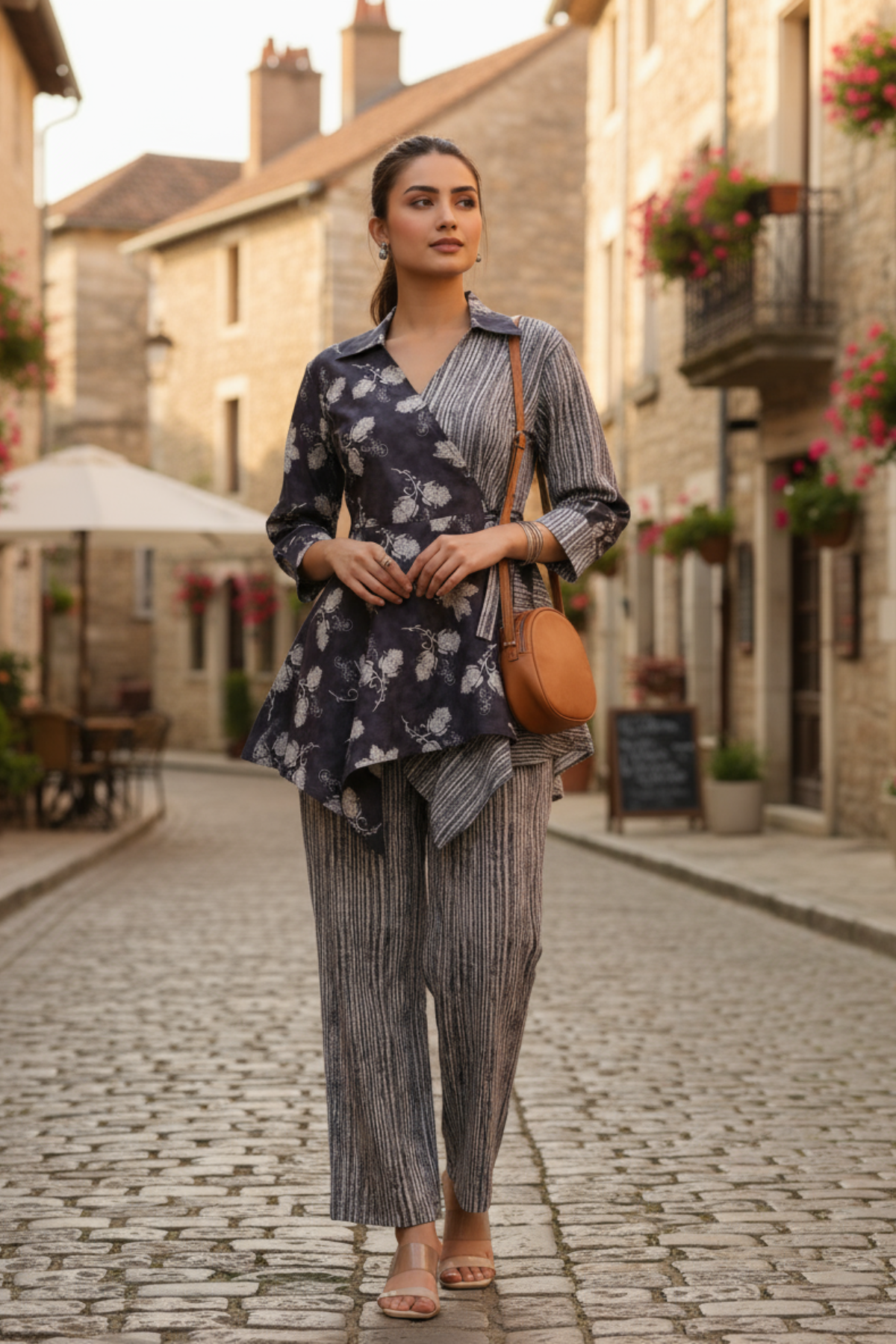 Grey Batik with Stripes on Knot Cotton Co-ord Set