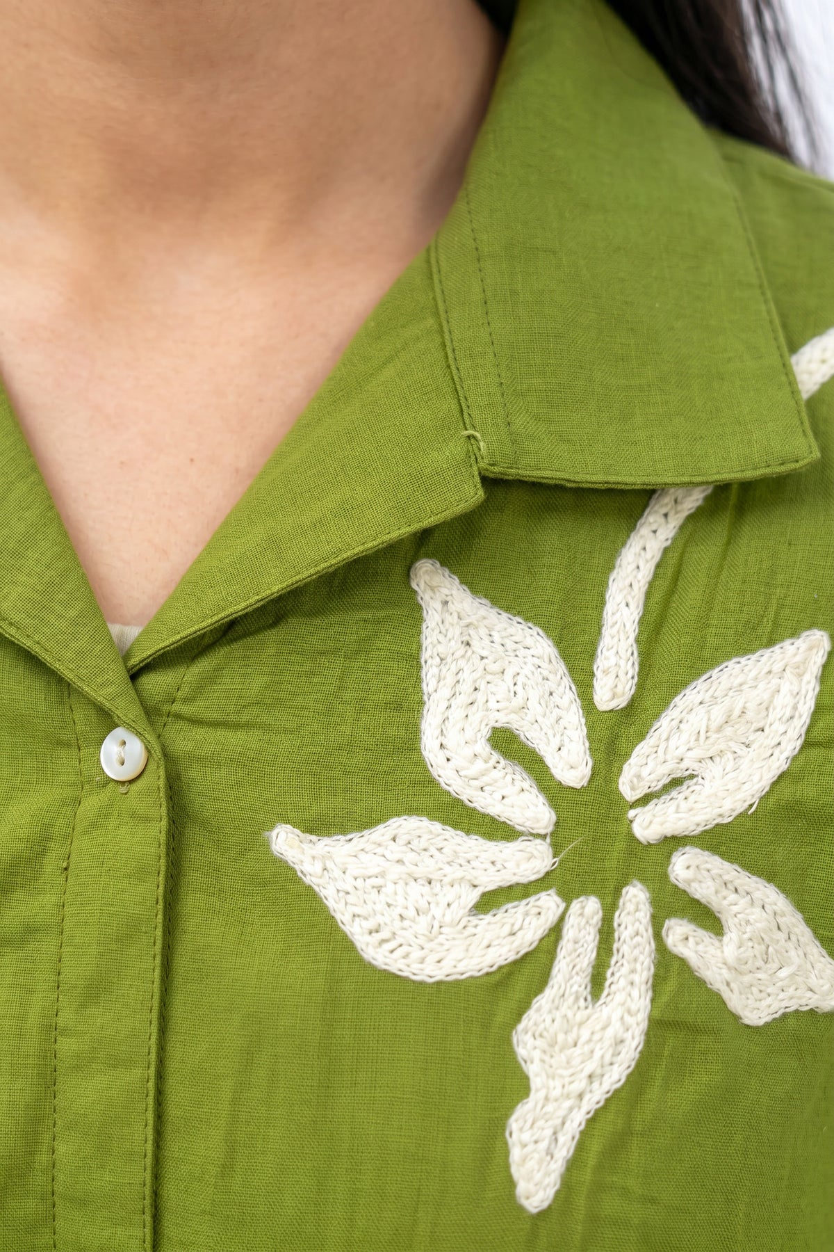 Olive Green Floral Embroidery Shirt & Trouser Cotton Flex Co-ord Set