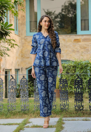 Indigo Bagru Paisley Cotton Co-ord Set