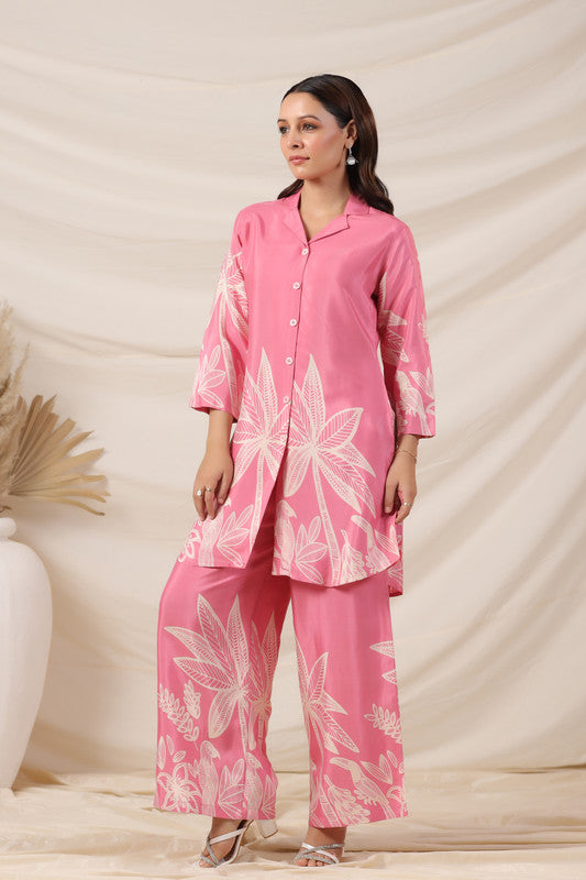 Blush Pink Tropical Print Russian Silk Co-ord Set