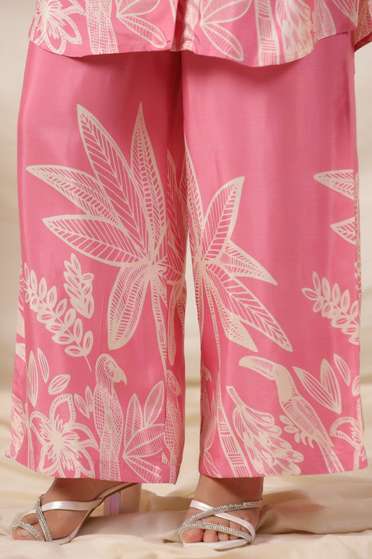 Blush Pink Tropical Print Russian Silk Co-ord Set