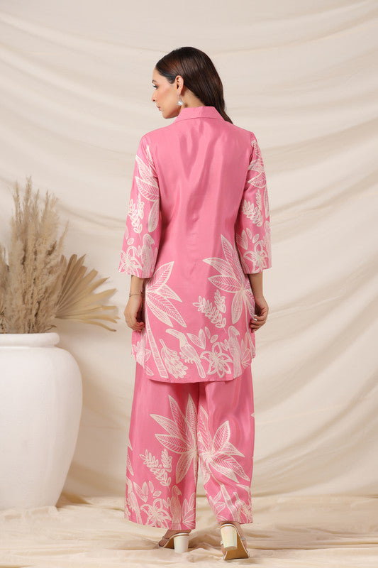 Blush Pink Tropical Print Russian Silk Co-ord Set