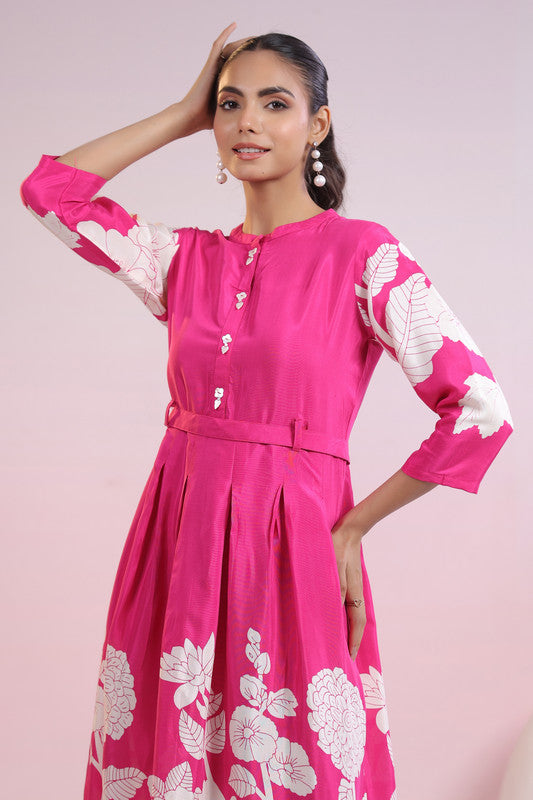 Fuchsia Blossom Belted Russian Silk Dress