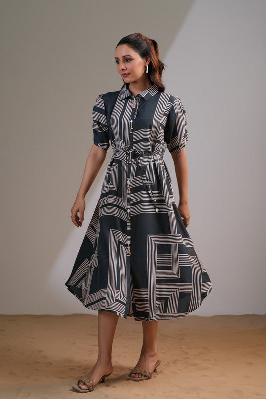 Midnight Maze Collared Russian Silk Dress