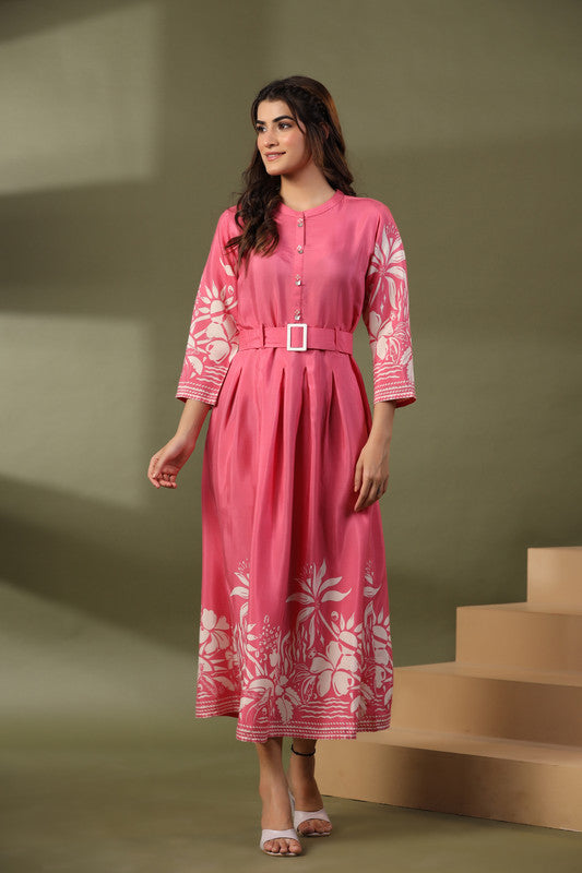 Blush Bloom Belted Russian Silk Dress