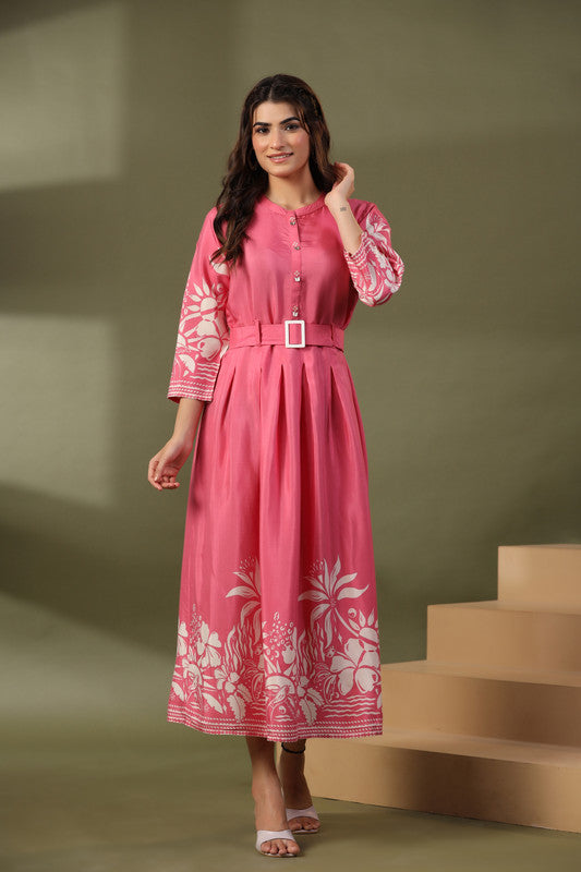 Blush Bloom Belted Russian Silk Dress