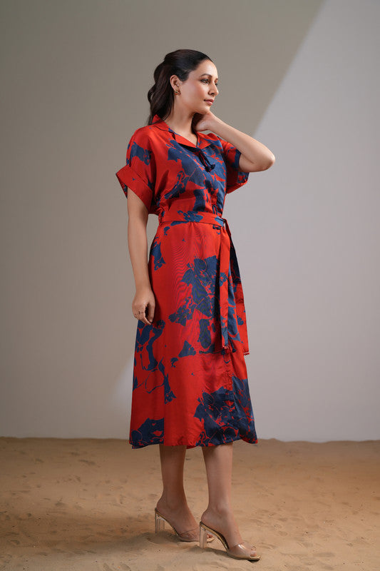 Scarlet Midnight Floral Russian Silk Dress