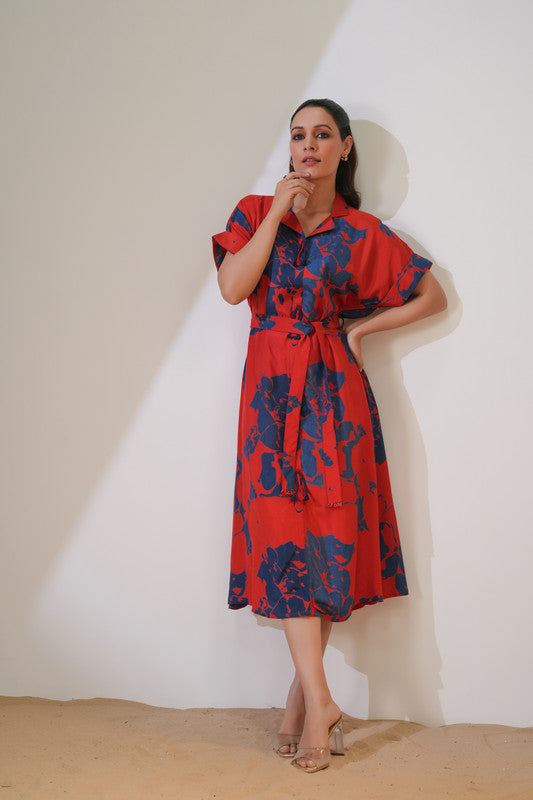 Scarlet Midnight Floral Russian Silk Dress