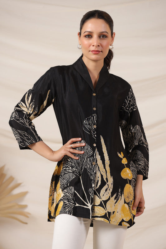 Noir Black Floral Russian Silk Top