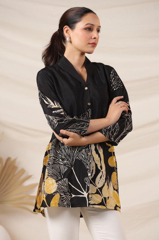 Noir Black Floral Russian Silk Top