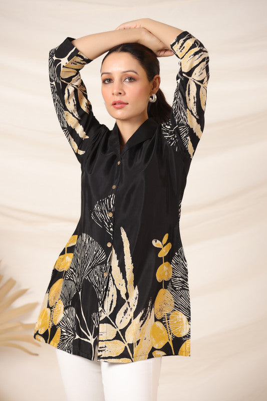 Noir Black Floral Russian Silk Top