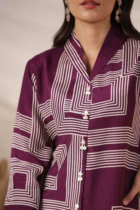 Purple Geometric Printed Russian Silk Top