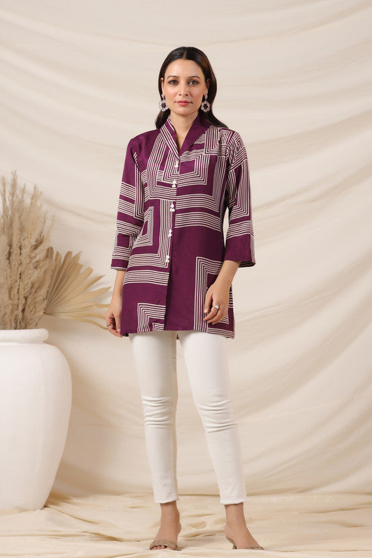 Purple Geometric Printed Russian Silk Top