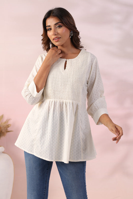 Alabaster Charm Smocked Cotton Top