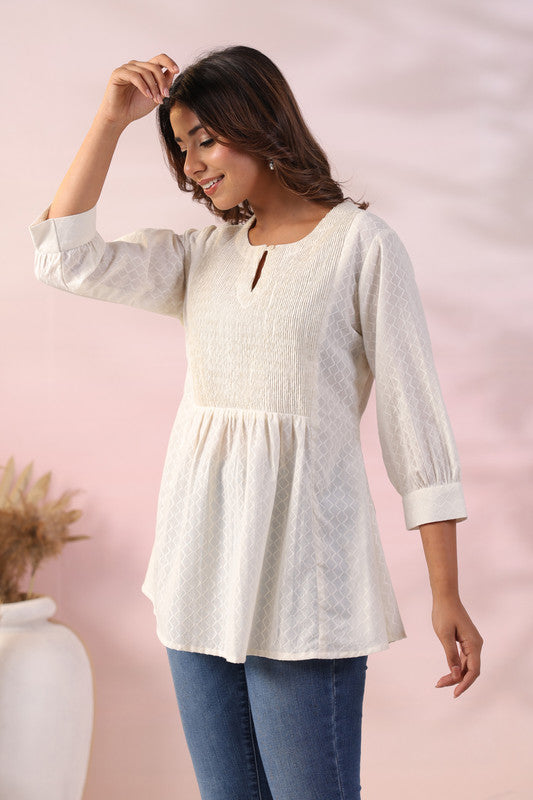 Alabaster Charm Smocked Cotton Top