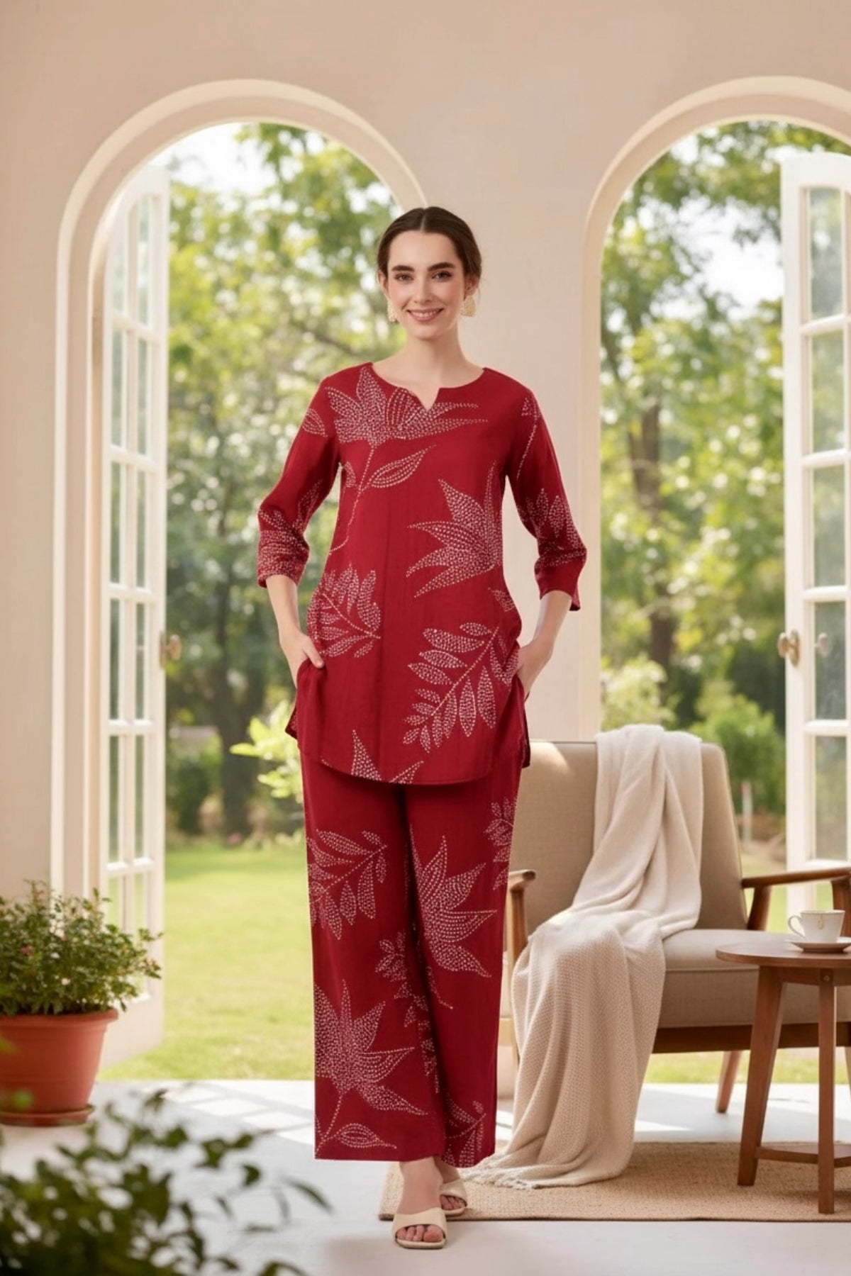 Gulmor Grace Red Cotton Co-ord Set