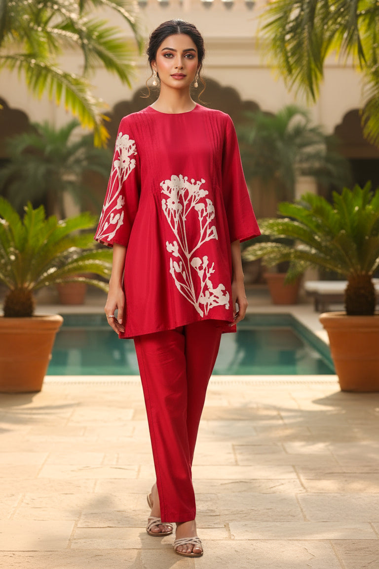 Red Leaf Russian Silk Co-ord set