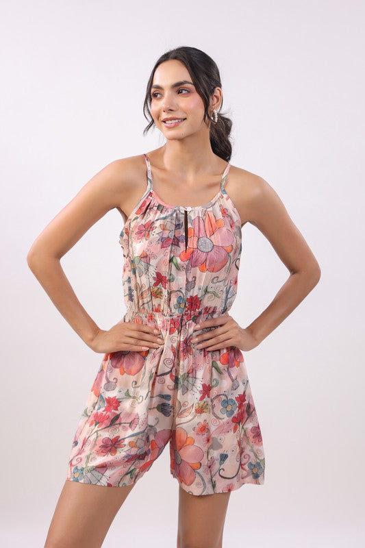 Blush Garden Breeze Muslin Silk Playsuit