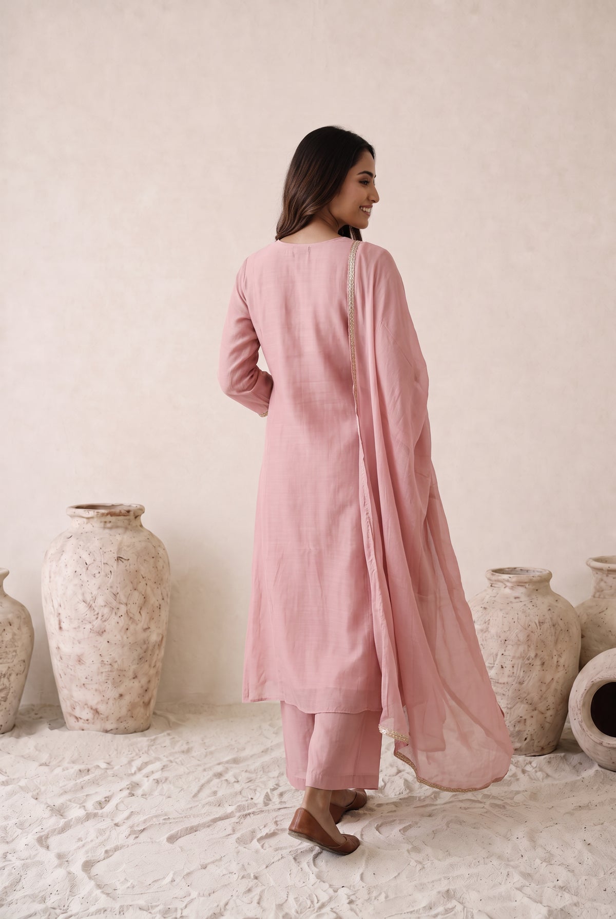 Blush Pink Embroidered Mul Chanderi Kurta Set with Dupatta