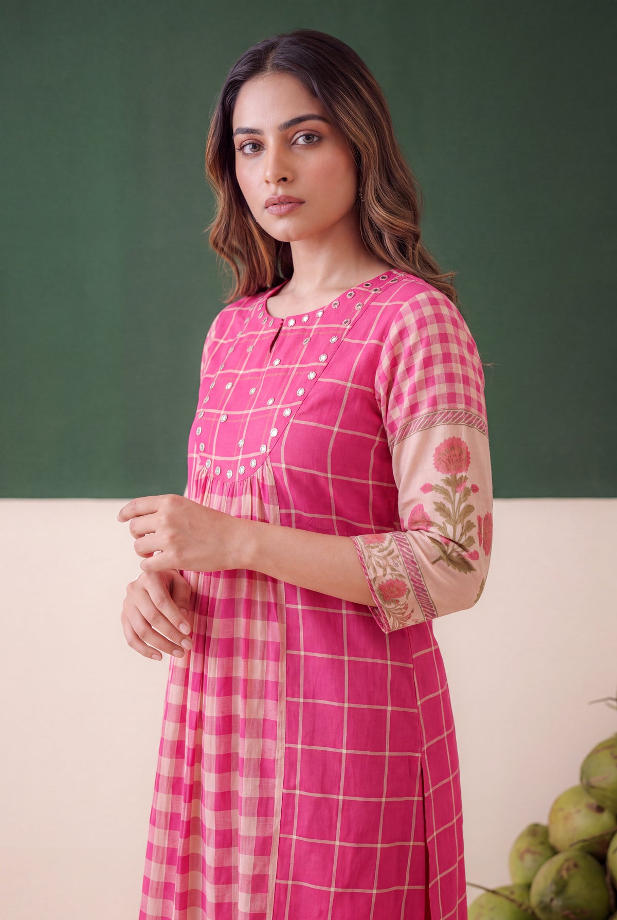 Fuchsia Pink Mul Cotton Printed Sleeve Co-ord Set