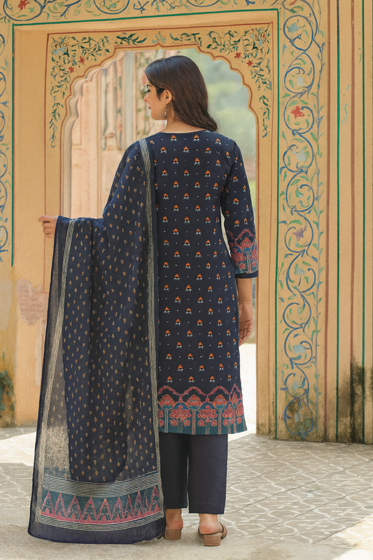 Classic Black Ethnic Printed Kurta Pant Set with Dupatta