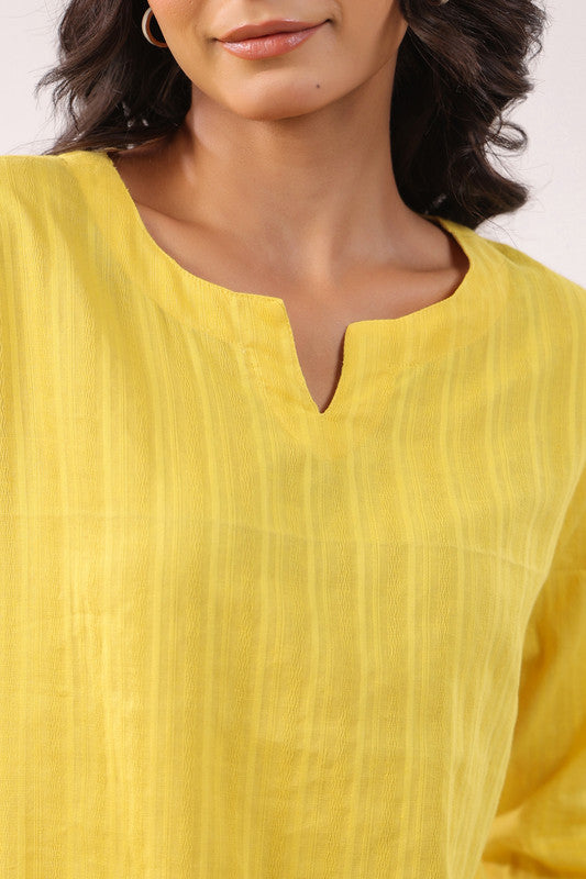 Sun-Kissed Yellow Cotton Dobby Loungewear Top Set