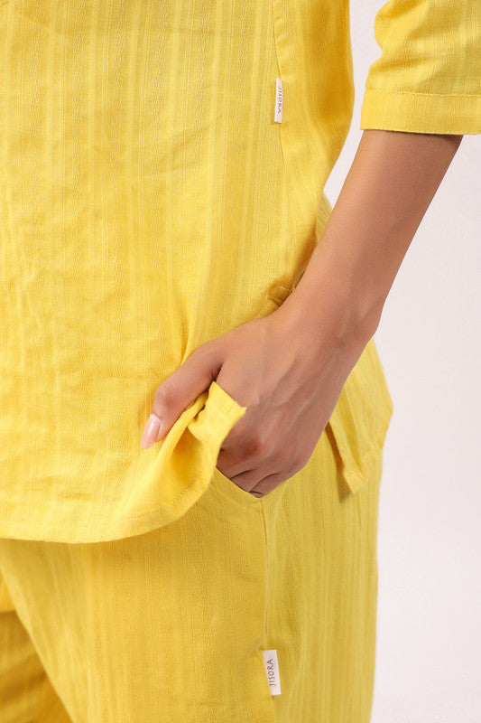 Sun-Kissed Yellow Cotton Dobby Loungewear Top Set