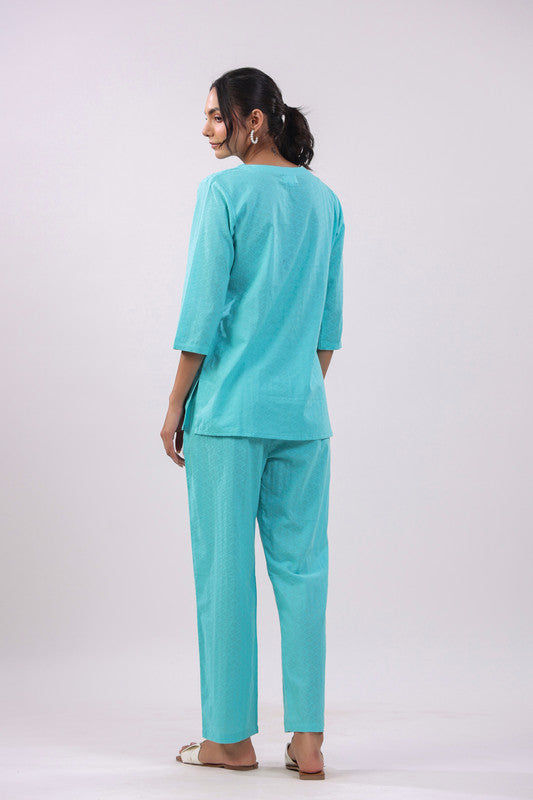 Midnight Lagoon Cotton Dobby Loungewear Top Set