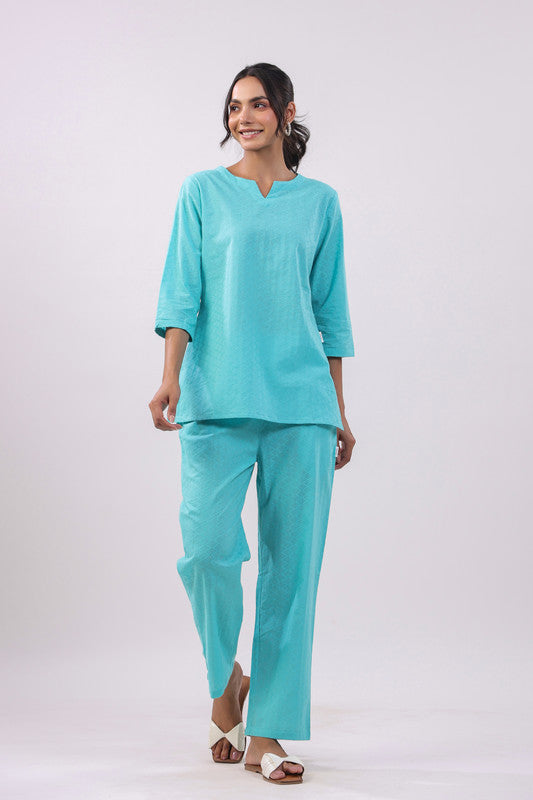 Midnight Lagoon Cotton Dobby Loungewear Top Set