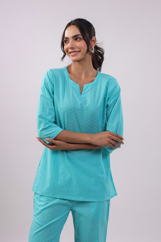 Midnight Lagoon Cotton Dobby Loungewear Top Set