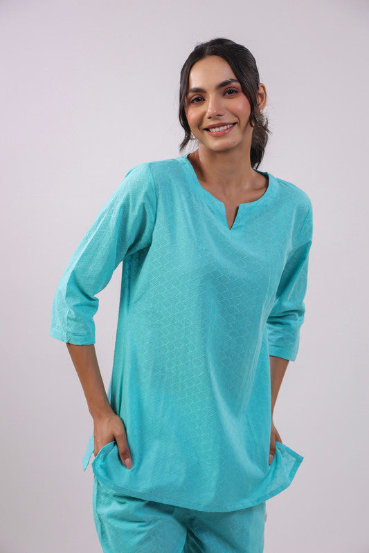 Midnight Lagoon Cotton Dobby Loungewear Top Set