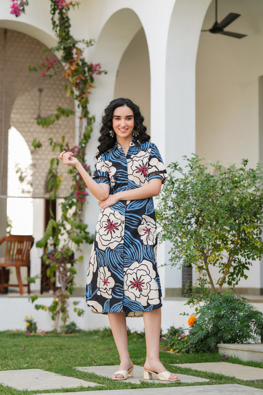 Black Petals Shirt Cotton Dress