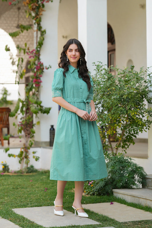 Sage Green Embroidery Shirt Dress