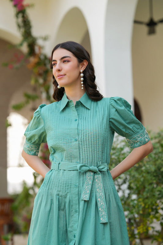 Sage Green Embroidery Shirt Dress