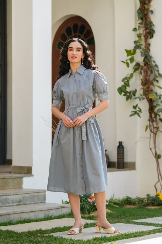 Moonlit Embroidery Shirt Dress