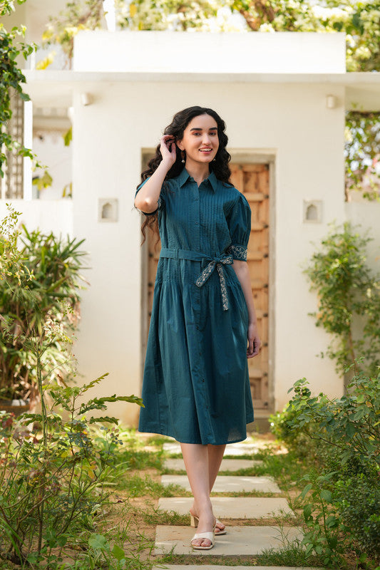 Emerald Embroidery Shirt Dress