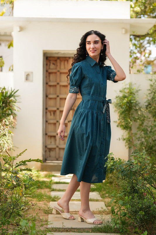 Emerald Embroidery Shirt Dress