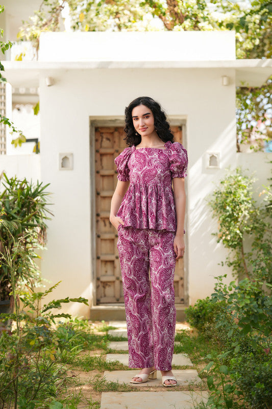 Orchid Paisley Peplum Cotton Co-ord Set