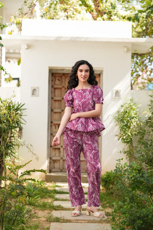 Orchid Paisley Peplum Cotton Co-ord Set