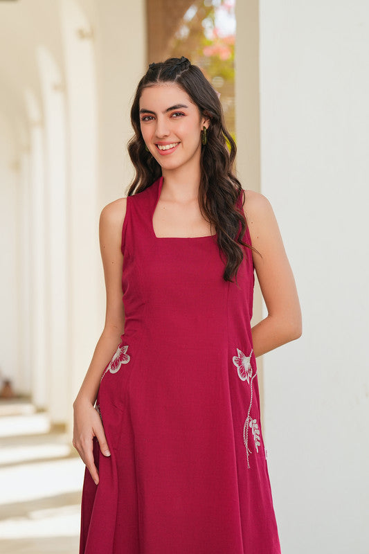 Cherry Red Embroidery Dress