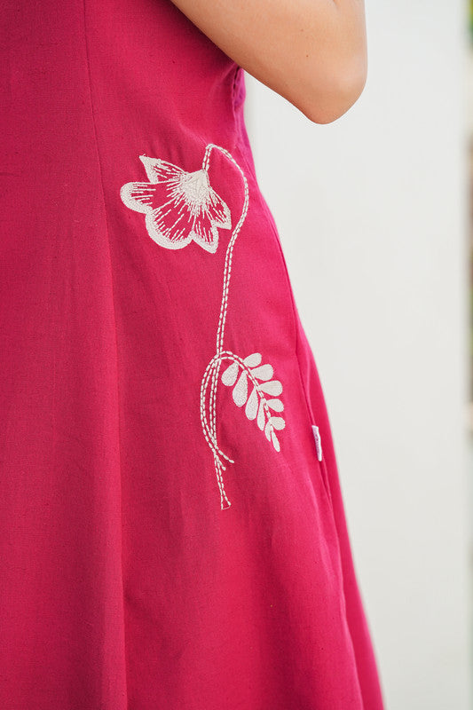 Cherry Red Embroidery Dress