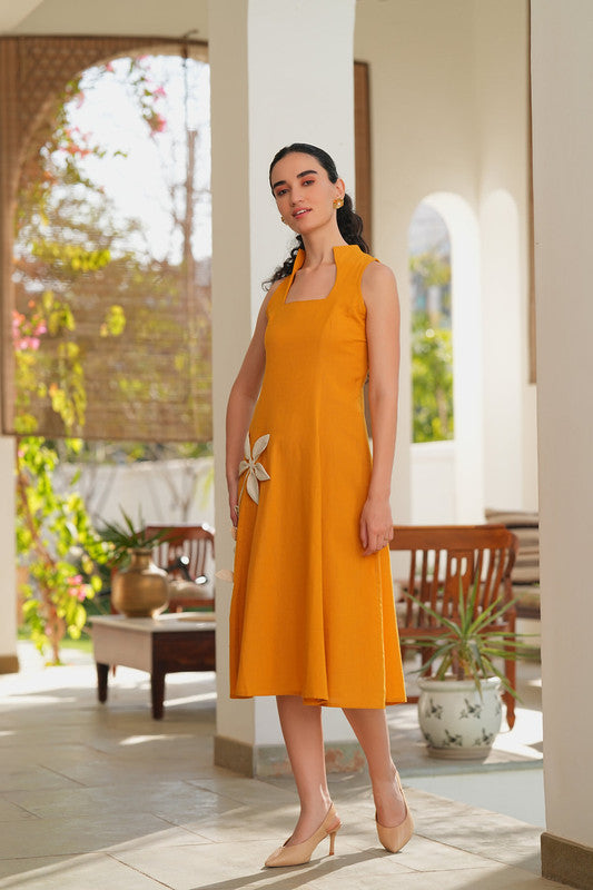 Sunlit Petal Trail Cotton Flex Dress