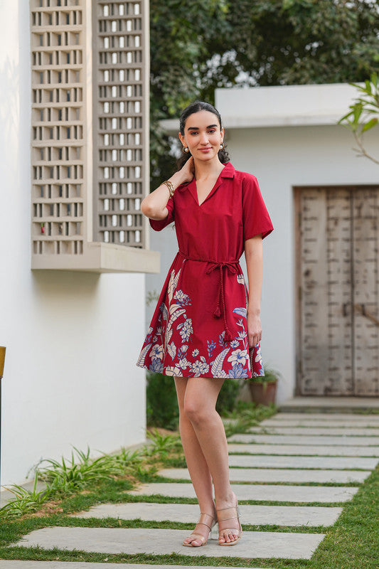 Ruby Petal Belted Cotton Flex Dress