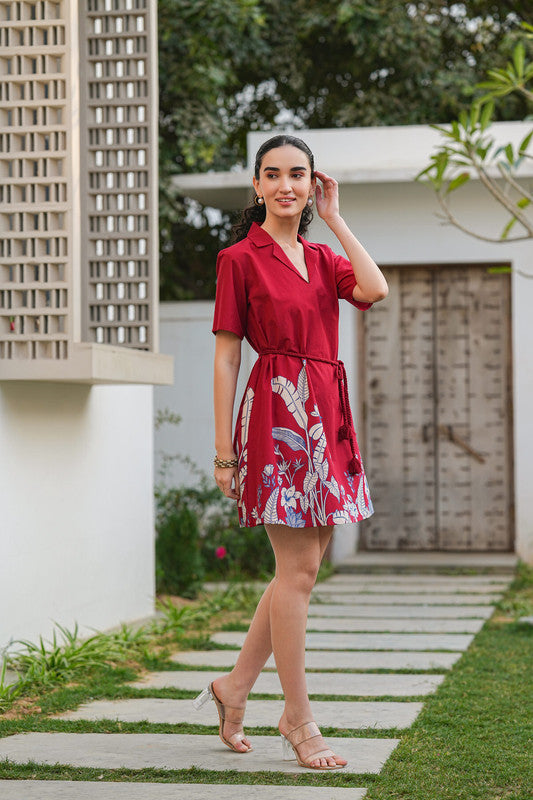 Ruby Petal Belted Cotton Flex Dress