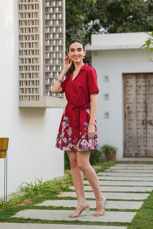 Ruby Petal Belted Cotton Flex Dress