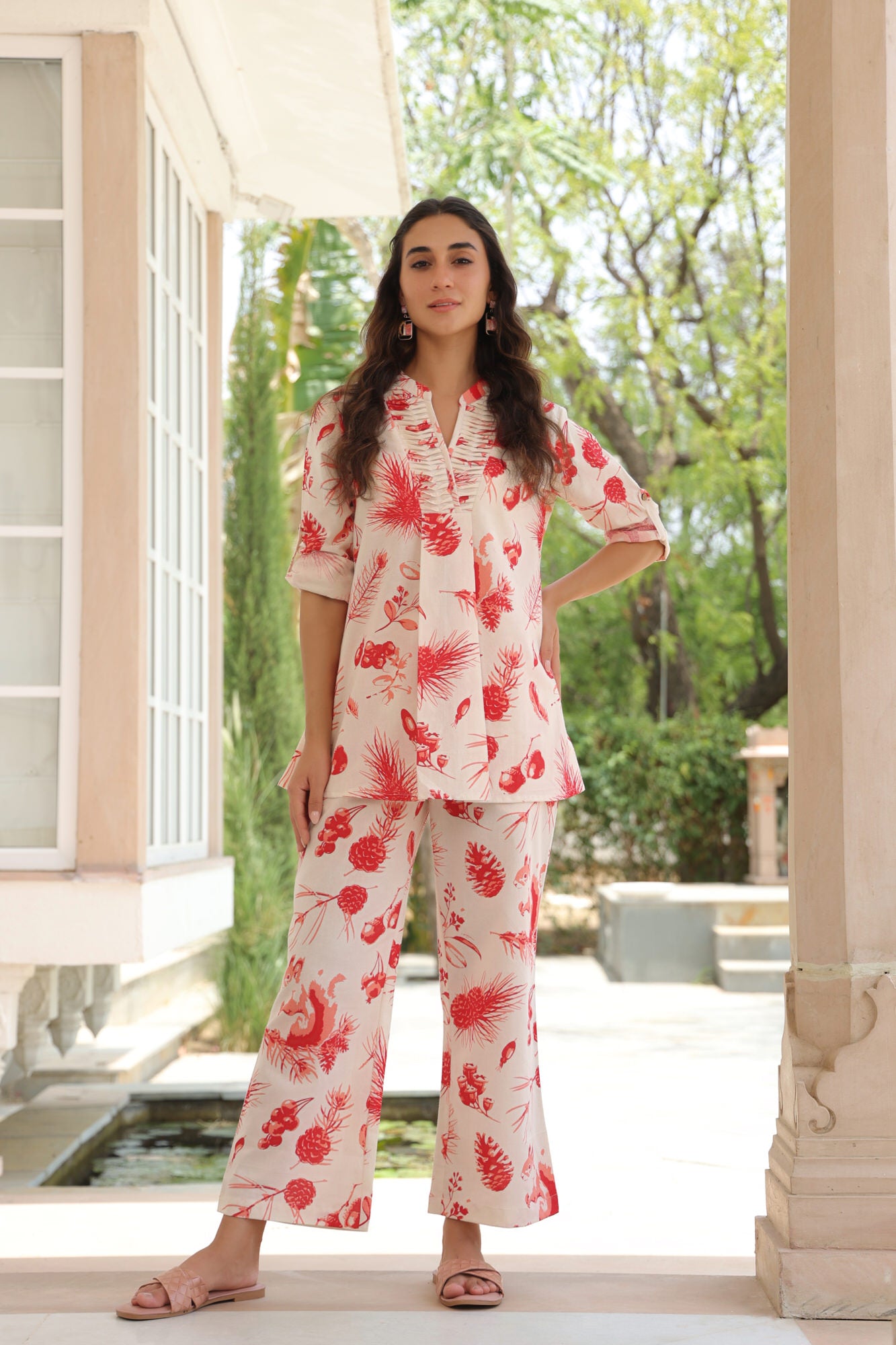 Scarlet Flora White Cotton Flex Co-ord Set